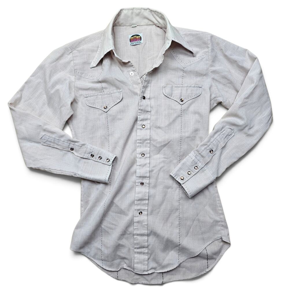 MILLER Western Pearl Snap Shirt Men's S 14.5/33 VTG 70s/80s Cowboy Ranch Rodeo